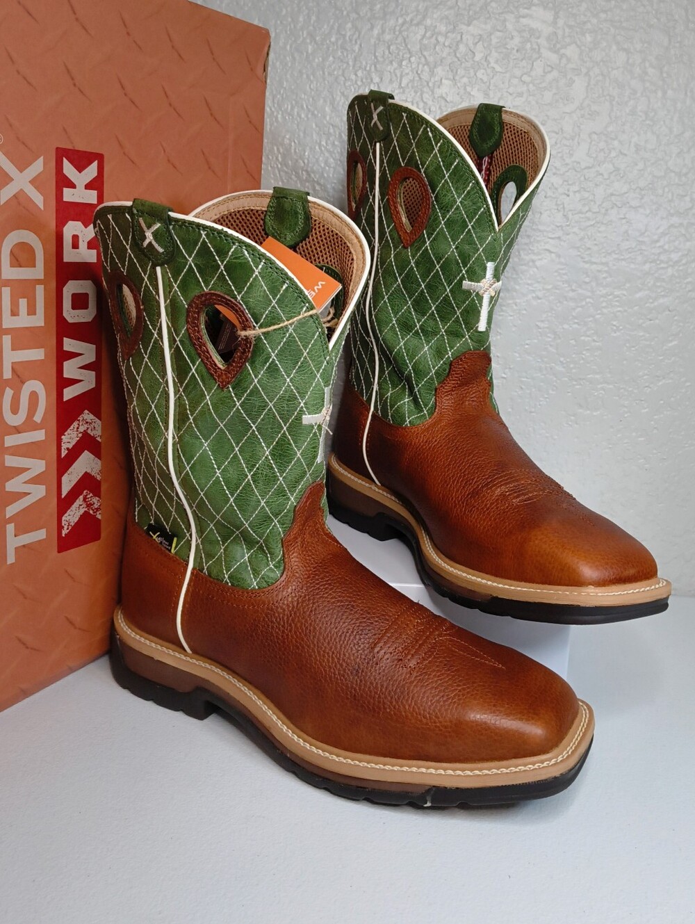 TWISTED X 12" Western Work Boot Steel Toe MENS SIZE 11.5D Green Brown MLCSM01